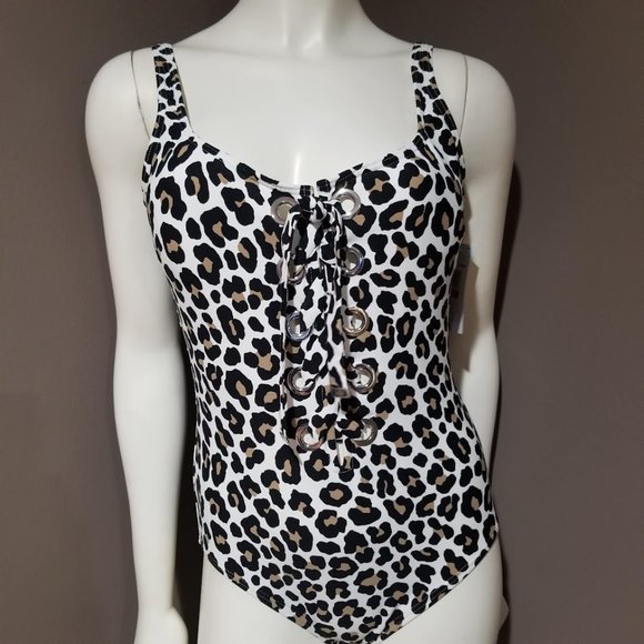 Michael Kors Leopard-Print Lace-Up One-Piece Swimsuit - Picture 2 of 10